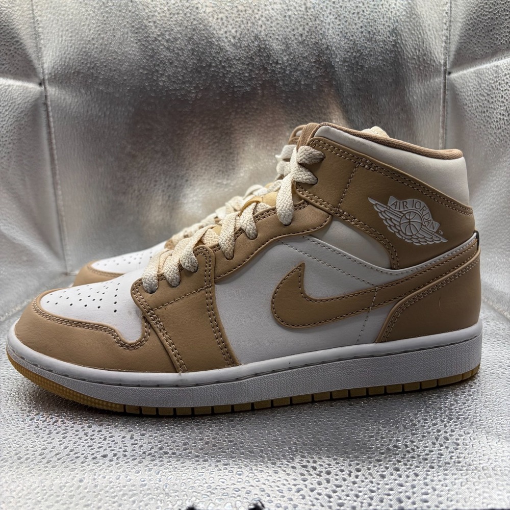 Size 7.5 Nike Air Jordan 1 Mid Hemp Tan Gum White Mens Sneakers 554724-271 - Picture 8 of 11